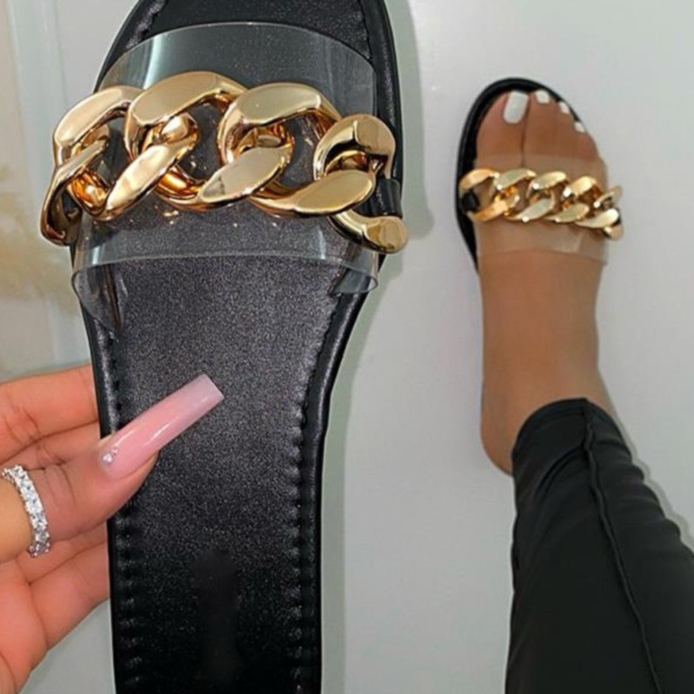Moda • Elegant Black and Gold Chain Slides • 7 • - Picture 7 of 8
